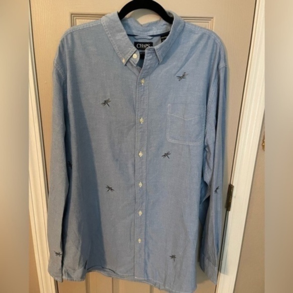 Chaps Classic Oxford Button Down Shirt With Embroidered Dragonflies